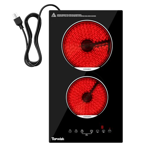 2 Burner Electric Cooktop, 12 Inch Built-in Ceramic Cooktop, 120v Plug in Electric Stove Top Burner with Child Lock, Timer, Sensor Touch Control, Over-Temperature Protection