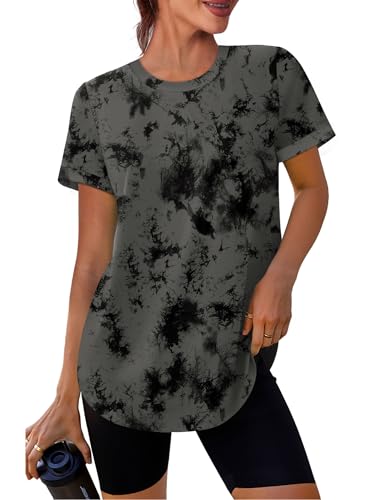 Image of Womens Workout Tops Summer Short Sleeve Shirts Athletic Color Block Gym Clothes Outfits Sun Protection UPF 50+ T Shirts