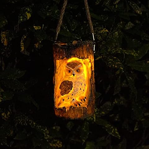 Solar Owl Garden Decor Solar Lantern Owl Hanging Solar Owl Outdoor Decorative Tree Stump Solar Owl Welcome Owl Gifts for Owl Lovers Halloween Decor (Brown) Cover