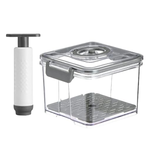 Vakuumbehälter, 1,5 l Vakuum-Lebensmittelbehälter mit Pumpe und Abflussschale, Frischhaltedosen mit Deckel, Stapelbare Kühlschrank Organizer, Aufbewahrungsbehälter für Kühlschrank, Küchenschrank