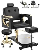 Hicomony Pedicure Chair No Plumbing for Nail Tech, with Adjustable Footrest and Massage Bath Bowl, Rolling Pedicure Stool,Portable Pedicure Station Unit Beauty Spa Salon Unit Station (Queen, Black)