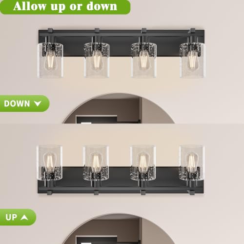 Image of Bathroom Vanity Light, 4 Light Matte Black Light Fixture with Thickened Seeded Glass Shade, 30 inch Modern Wall Sconce,Vanity Lights Over Mirror for Bathroom