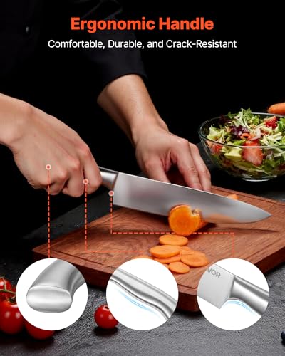 Image of VEVOR Kitchen Knife Set with Block and Sharpener, 15 Piece German High Carbon Stainless Steel Sharp Knife Set, Kitchen Cutlery with Ergonomic Handle, Sharpening Rod and Wooden Block, for Home Cooks