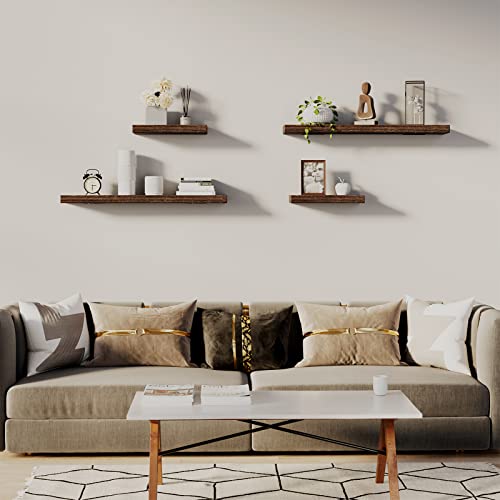 Zgren Floating Shelves Natural Wood Rustic Wide Wall Mounted Shelf 16 Inch Set Of 2 Farmhouse Wooden Shelving Small Decorative Shelf For Bathroom, Bedroom, Kitchen, Living Room Decor, Black Dark Brown #TOP6