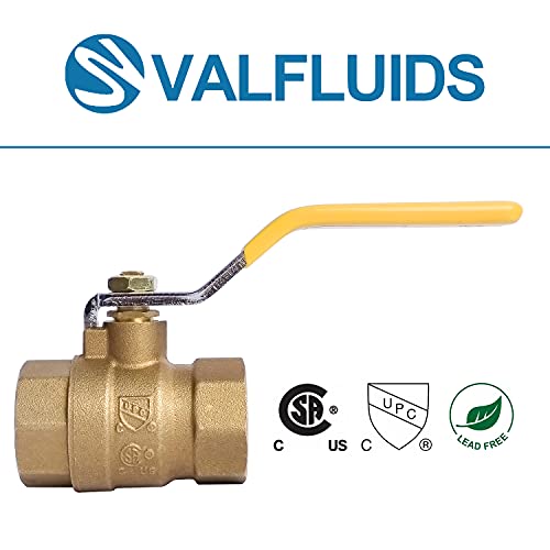 VALFLUIDS Full Port Forged LF Brass Ball Valve With Female Thread NPT Connector，150 PSI WSP / 600 PSI WOG. (1/2 Inch) - Thumbnail 2