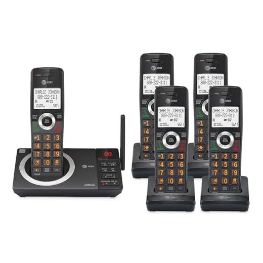 AT&T 5-Handset Expandable DECT 6.0 Cordless Home Phone with Large Display, Big Buttons, Answering Machine, Smart Call Blocker, Long Range, Caller ID, Speakerphone, Intercom: CL82518 (Charcoal Black)