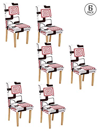 Image of Cortina Dining Chair Slipcovers | Protection Chair Covers | Geometric Print, Removable, Washable | Universal Fit Super Soft Stretchy Polyester Spandex | Hotel, Marriage, Wedding | Pack of 6, Multi 6