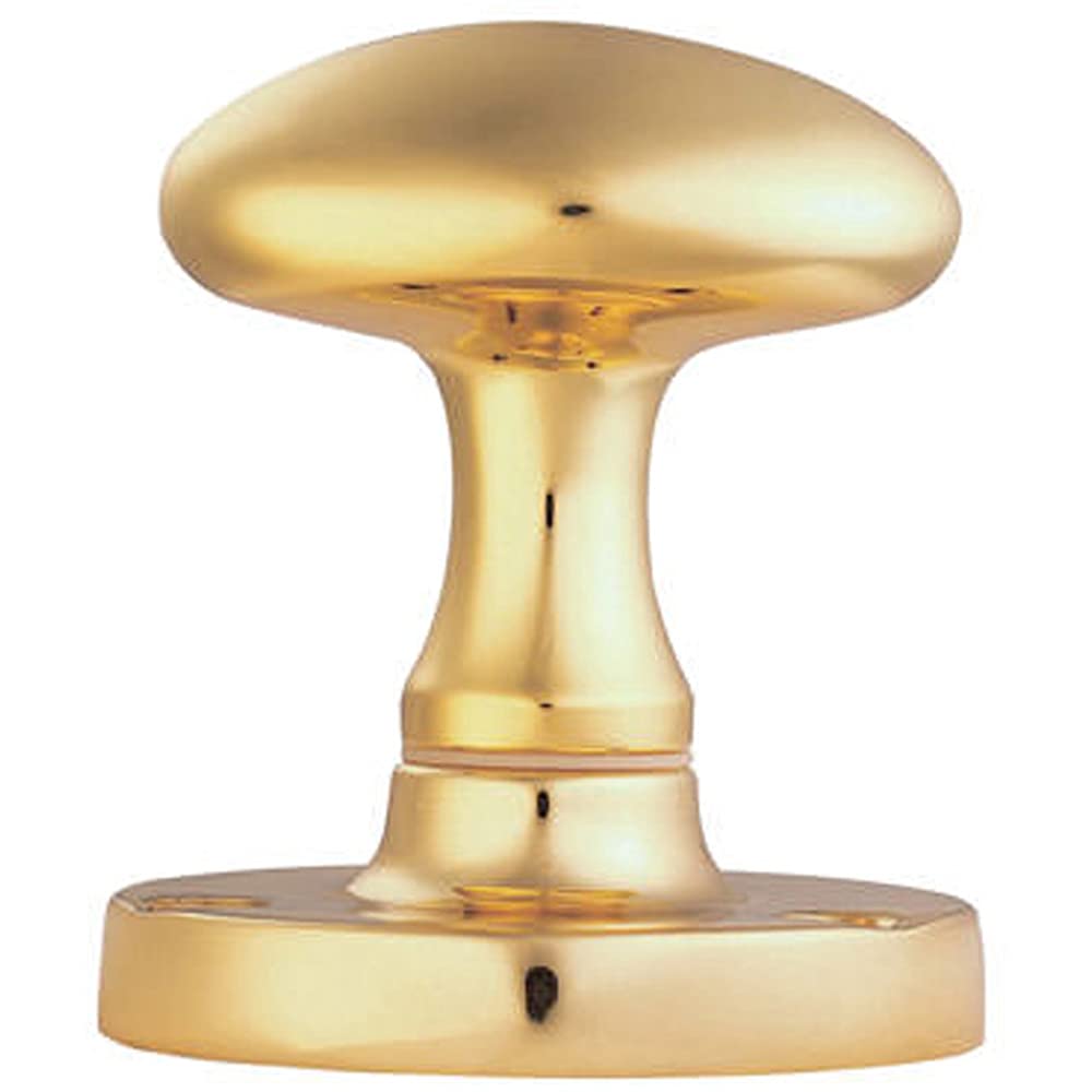 Coppia – grande pomello ovale per porta – diametro 61 mm – Maniglia per porta in ottone lucido | tradizionale pomolo per porta interna – meccanismo di bloccaggio o chiusura a scatto – maniglia a molla