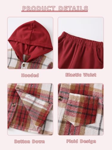 Image of 2Pcs Kids Boys Flannel Plaid Shirt Tops Pants Set Hoodie Sweatsuit for Fall Winter Spring Outfits 4-12 Years