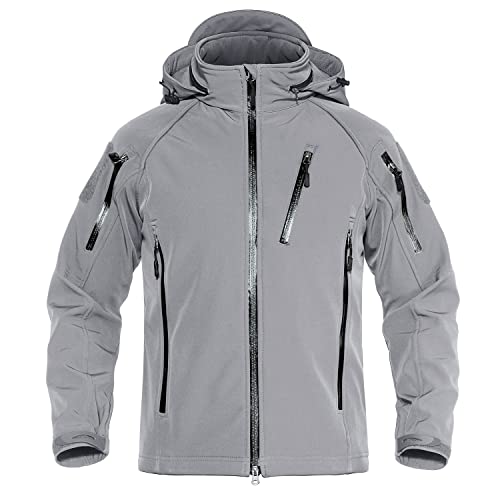 TACVASEN Men's Special Ops Military Police Duty Jacket Heavy Weight Waterproof Rain Coat for Men Warm Light Grey, XXL