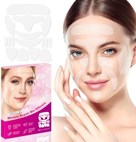 Kaely Wrinkle Patches for Face Overnight, Silicone Scar Tape for Wrinkles Forehead, Smile Line, Face Tape for Wrinkles Overnight Sleeping Lifting Sagging Skin, 128 Pcs (8 Sheets of 16 Patches)