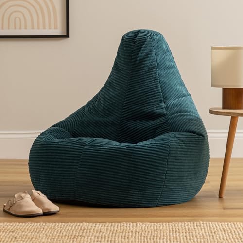 icon Dalton Cord Recliner Bean Bag, Teal Green, Large Adult Bean Bag Chair with Filling Included, Comfy Chair, Living Room Furniture, Bedroom Furniture