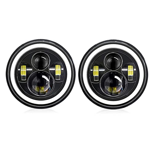 Phare LED 7 pouces circulaire pour moto et voiture avec double angel eye et finition étanche