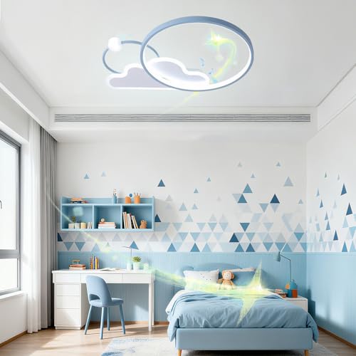 Plafonnier LED bleu 52cm télécommande pour chambre enfant - 3