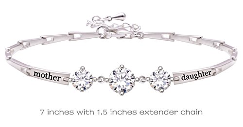 Alov Jewelry Sterling Silver"Mother Daughter" Cubic Zirconia Bracelet #TOP1
