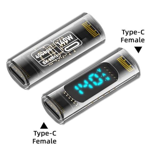 Adaptador tipo C hembra a hembra USB 4.0 40Gbps extensor con detector de corriente LED 2