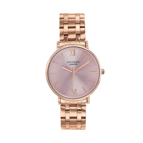 Image of Sonata Poze 9 with Quartz Analog Pink Dial IPRG Strap Watch for Women - SP80183WM01W