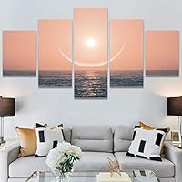 SIGNWIN 5 Panel Canvas Wall Art Coastal Orange Photography Relax/Calm Romantics Sunset Warm for Home Decorations Ready to Hang - 60