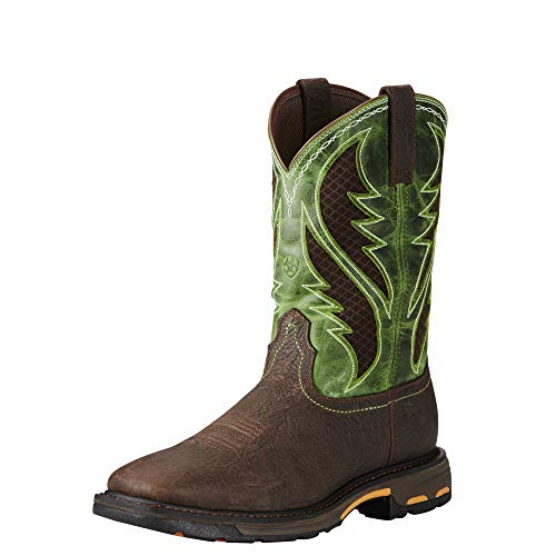 ARJ3S Mens Workhog Wide Square Toe Venttek Work Boot Bruin Brown/Grass Green 10 Wide by ARIAT - Used condition - US$163.22