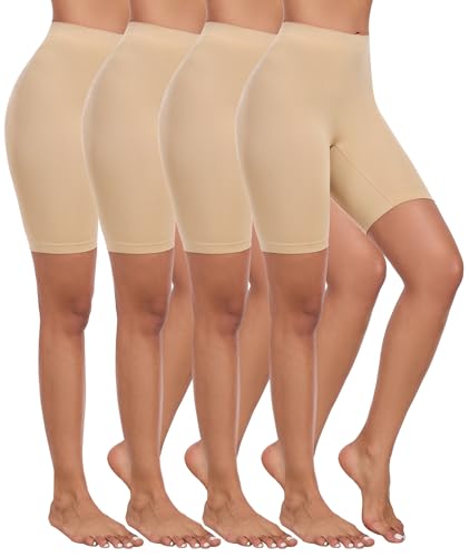 Image of 4 Pack Slip Shorts for Under Dress Women Seamless Boyshorts Panties Anti Chafing Shorts