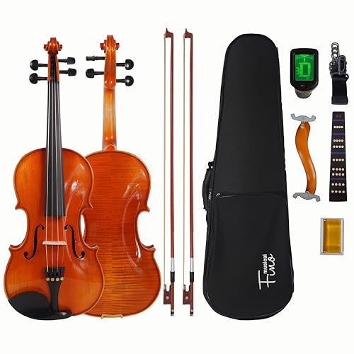 FINO 4/4 Violin Full Size Kit for Beginners, Fiddle Set for Adults Students with 2 Redwood Bows, Extra Strings, Rosin, Tuner, Fingerboard Sticker, Shoulder Rest, Case (Solid, Full)