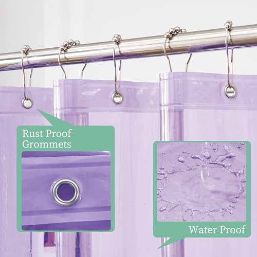 Image of Mrs Awesome Clear Lavender Shower Curtain Liner with 3 Magnets, 72x72 Premium Flexible Sturdy Plastic Shower Curtain for Bathroom Lightweight & Waterproof, Clear Lavender