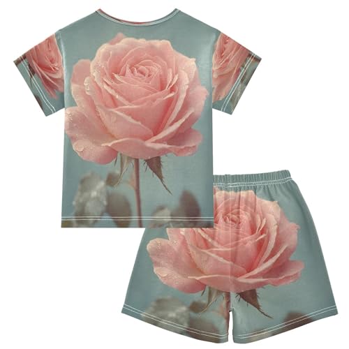 senya Short Sleeve Pajamas Sets Summer Cotton Sleepwear A Pink Flower2