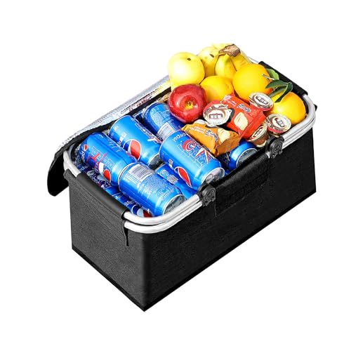 JXCTNNU Cestino per Picnic 25L Grande Borsa Termica Cestini e Panieri Cestino Termico Picnic Pieghevoli con Funzione di Raffreddamento Cestino Della Spesa con Coperchio e Manico per Campeggio (Nero)