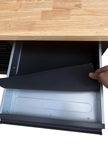 Ondis24 Werkstattwagen Werkzeugwagen pulverbeschichteter Stahl schwarz unbestückt Leichtlaufschubladen XL Massivholzarbeitsplatte Lenkrollen