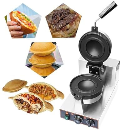Elektrische Burger-Presse Eis-Burger-Maker, kommerzielle Burger-Maschine aus Edelstahl, rotierende Eis-Burger-Maschine, Temperatur: 50–300 °C und 0–5 Minuten Timer, antihaftbeschichtete Plat