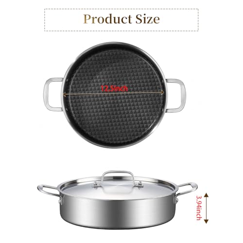 DELARLO 7Quart Tri-Ply Stainless Steel Non Stick Ceramic Braiser Pan with Lid, Deep Frying Pan, Large Induction Skillet, Jumbo Cooker, Heavy Duty and Oven Safe, Saute Pan, Dishwasher Oven Safe to 550℉ by DELARLO - Image 6