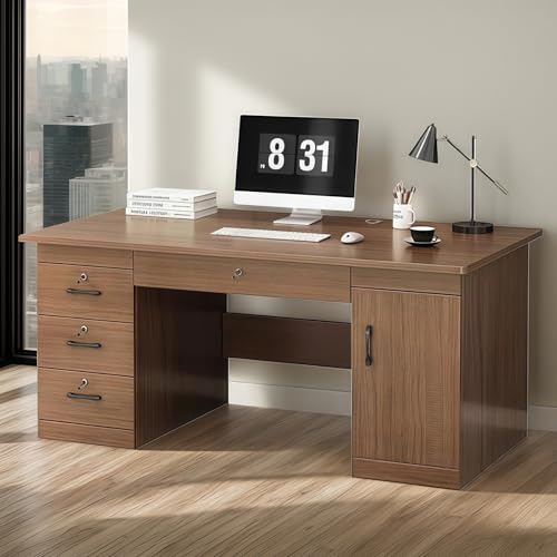 Consejos para Comprar Muebles de Oficina Usados Cdmx - los más vendidos. 41 Escritorio para Computadora Minimalista con Gabinete y 3 Cajones & Cerradura 140x60CM Retro Industrial Desk con y gabinete De Almacenamiento para Oficina,Sala De Estar-Marrón...