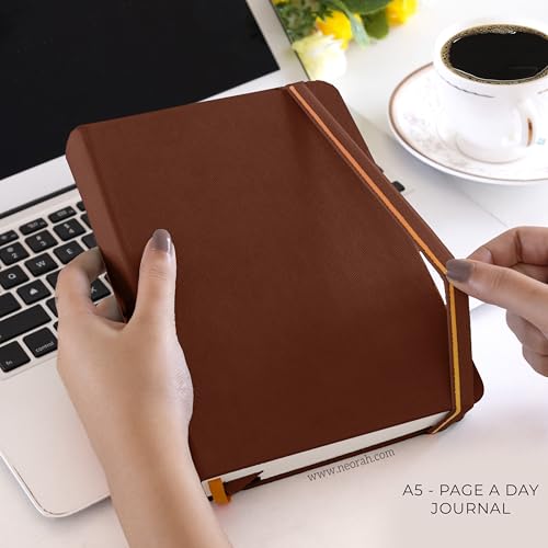 Image of NEORAH -A5 RULED | 368 Pages - 110 Gsm | PAGE A DAY JOURNAL (21x14.8 cm)-Hardcover RULED Notebook |Back Pocket|3 Silk Book Mark-Completely HANDMADE for Journaling,Note Taking- BROWN