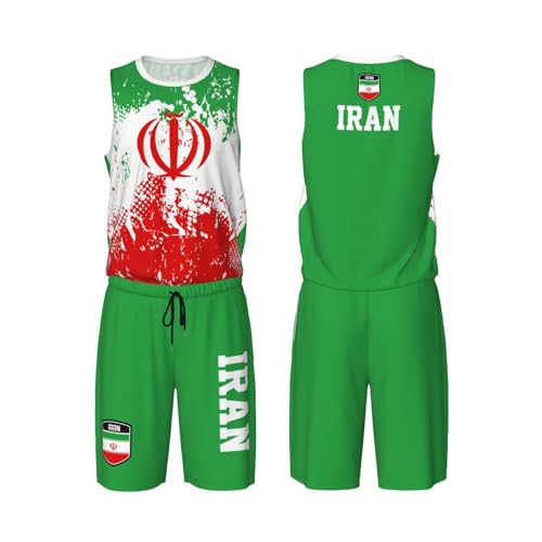 Iran Flag Grain (2) Basketball Jersey Uniform Suit for Men Adults Training Athletic Set
