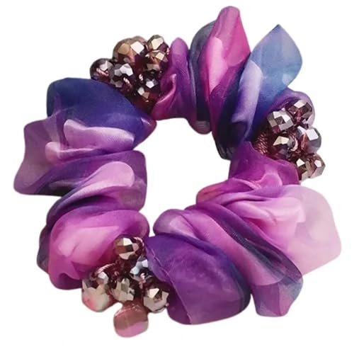 YUEZHAN Hoofdband Haarband Dames Bloemen Decor Haar Stropdas Faux Parel Elegante Kralen Bun Haarring Haar Touw Haaraccessoires Paars