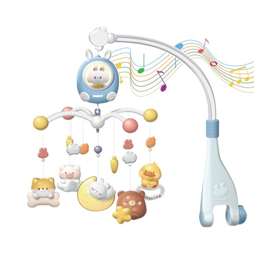 Baby Crib Mobile with Music and Night Light, Mobile for Crib with 360° Rotation, Nursery Bassinet Toy for Newborn Infant Boys and Girls(Blue)