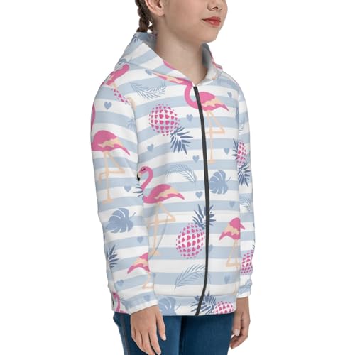 Flamingo and Pineapple Kids Pullover Hoodies Boys Zip Up Sweatshirts Girls Athletic Clothes with Pocket4