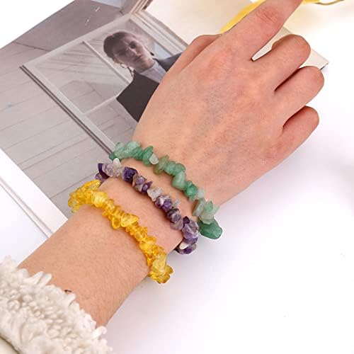 Diamday 16Pcs Crystal Bracelet Set Natural Gemstone Chakra Bracelet For Women Men Crystal Healing Bracelet Spiritual Lava Stone Bead Bracelets Stretch Chips Reiki Bracelets Pack