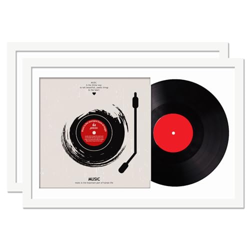 Fxojyvo Lot de 2 cadres de disque vinyle pour couverture murale d'album, blanc 40,6 x 61 cm, pour tout disque LP de 30,5 cm avec couverture