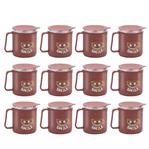 Image of ATTRO Happy Mug Set of 12-Comes with Double Wall Inner Stainless Still & Lid Stylish Cup Ideal for Hot Coffee, Tea - 300ml-Red