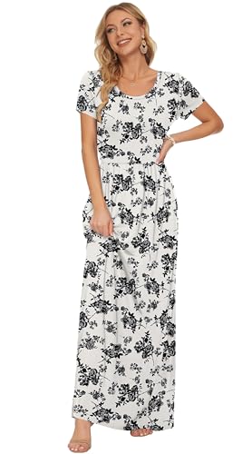 Image of AUSELILY Women's Classic Short Sleeve Loose Plain Casual Long Maxi Dresses for Women 2026
