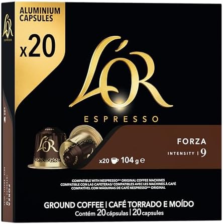 L'OR Kaffeekapseln Espresso Forza, intensiv & vollmundig, Intensität 9/13, 20 Getränke, Nespresso* kompatible Kaffee Kapseln, 20 Kapseln