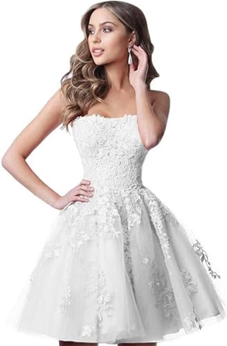 Image of Lace Homecoming Dresses Short A Line Strapless Formal Cocktail Party Gowns