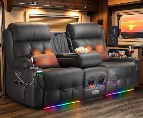 Tiooii RV Loveseat Recliner Sofa, Wall Hugger Reclining RV Couch with USB