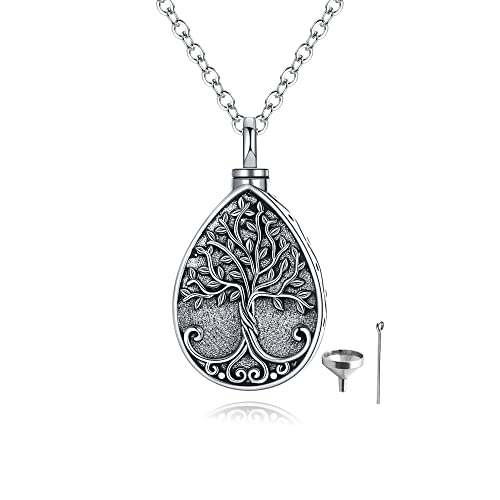 Fryneauy Tree of Life Urn Necklace for Ashes 925 Sterling Silver Teardrop Cremation Jewelry for Ashes Memory Keepsake Jewelry for Women Men