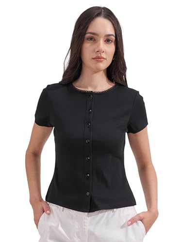 Image of Tokyo Talkies Women Pure Cotton Tops for Woman|Regular Fit Slim fit Crop Tops for Women Western|Top Tshirt for Women Stylish Western|Suitable for Casual and Workwear