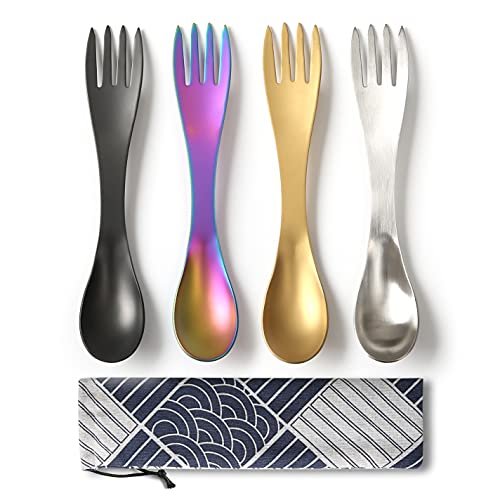 Wulisan 2 in 1 Spork Combo Set - 4pk Stainless Steel Spoon Fork for Travel, Picnic, Office, Outdoor - Mixed Color