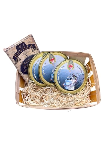 Los Picones Gourmet® Cesta Navidad Regalo I Anchoas de Santoña en Aceite de Oliva I Ijada de Atún en Aceite de Oliva I Lata Hansa Revilla Anchoas en Mantequilla I Sardina Ahumada en Aceite de Oliva.