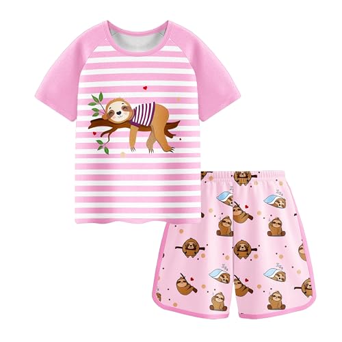 LQSZ 2 Pcs Girls Pajamas Short Sleeves Top and Shorts for Little Girls Sleepwear Size 3-10 Years