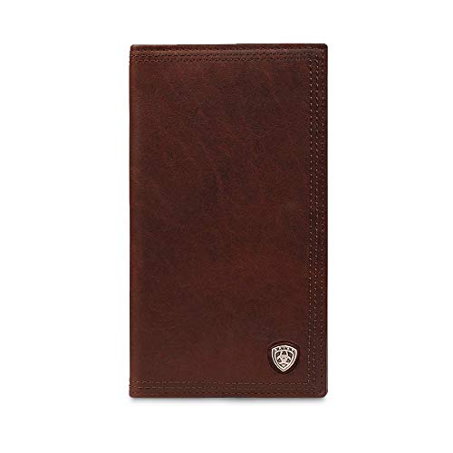 ARIAT Men's Rodeo Wallet in Dark Copper Oil Tan Leather with Brand Concho, ID and Card Slots
